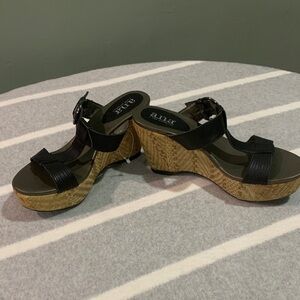 a.n.a Black Woven Platform Wedge Sandals new without box